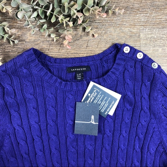 Land’s End NWT Purple Cable Knit Sweater - Picture 3 of 5